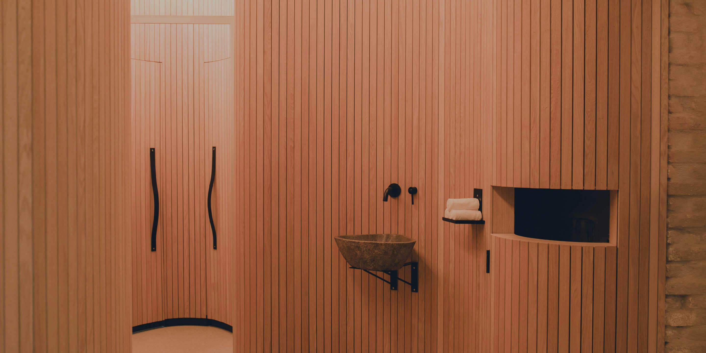 wooden walls with sink